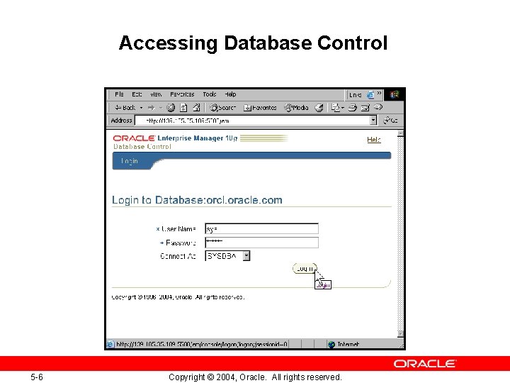 Accessing Database Control 5 -6 Copyright © 2004, Oracle. All rights reserved. 