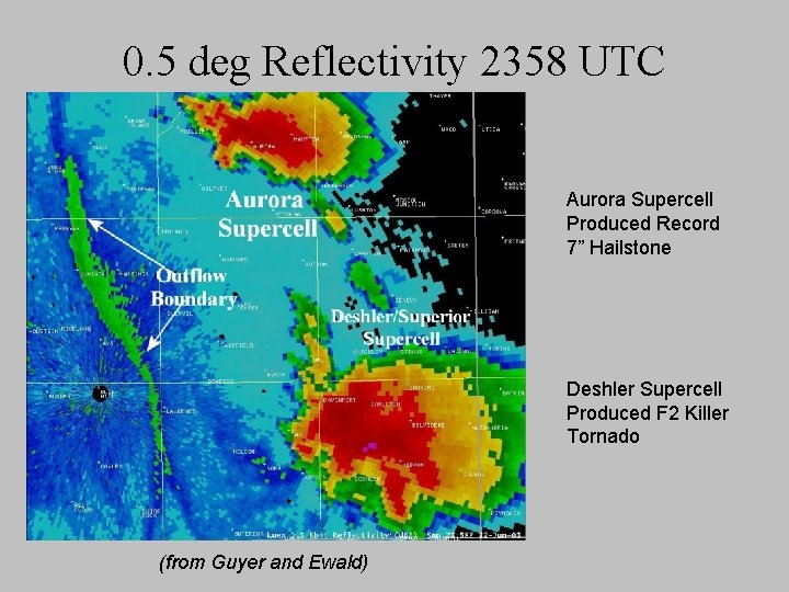 0. 5 deg Reflectivity 2358 UTC Aurora Supercell Produced Record 7” Hailstone Deshler Supercell