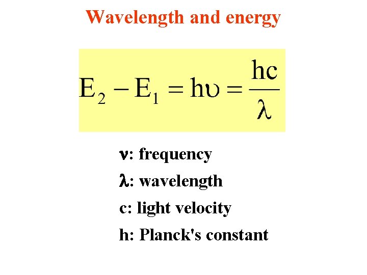 Wavelength and energy : frequency : wavelength c: light velocity h: Planck's constant 
