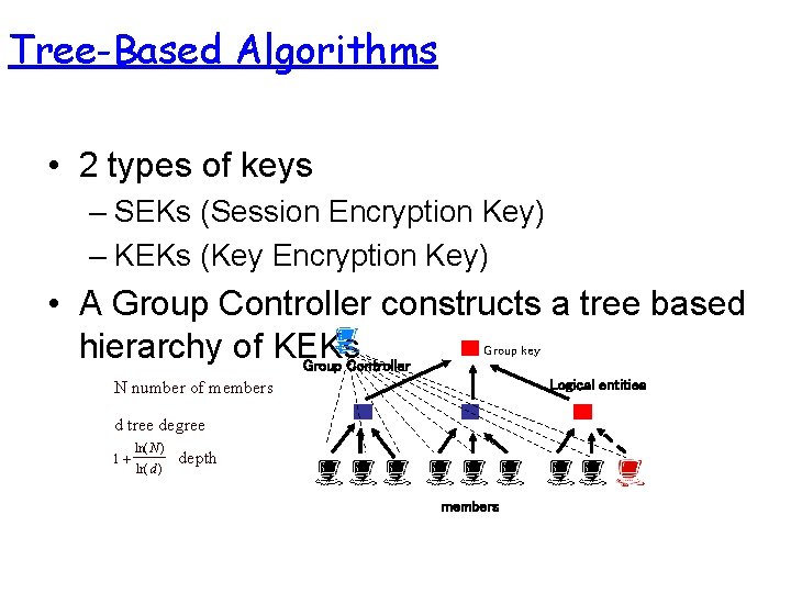 Tree-Based Algorithms • 2 types of keys – SEKs (Session Encryption Key) – KEKs