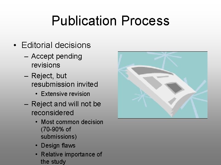 Publication Process • Editorial decisions – Accept pending revisions – Reject, but resubmission invited