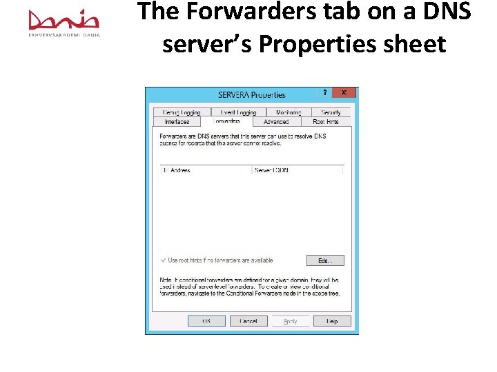 The Forwarders tab on a DNS server’s Properties sheet 