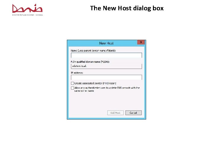 The New Host dialog box 