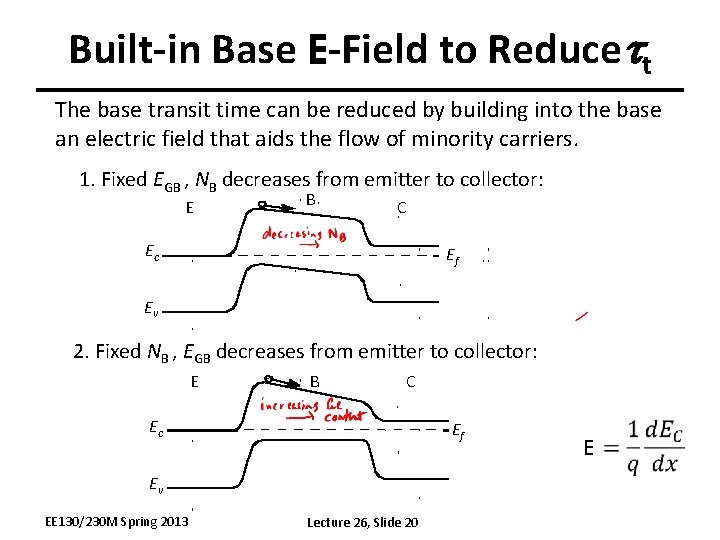 Built-in Base E-Field to Reducett The base transit time can be reduced by building