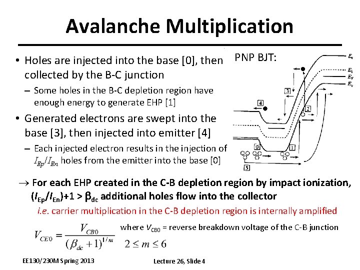 Avalanche Multiplication • Holes are injected into the base [0], then PNP BJT: collected