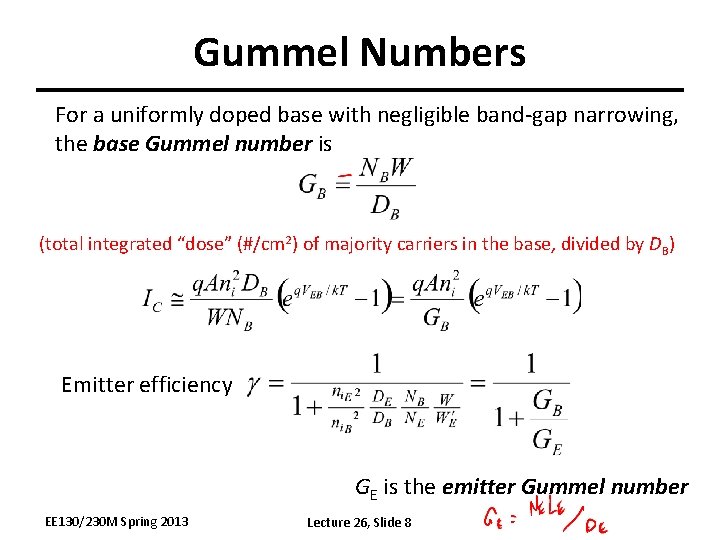 Gummel Numbers For a uniformly doped base with negligible band-gap narrowing, the base Gummel