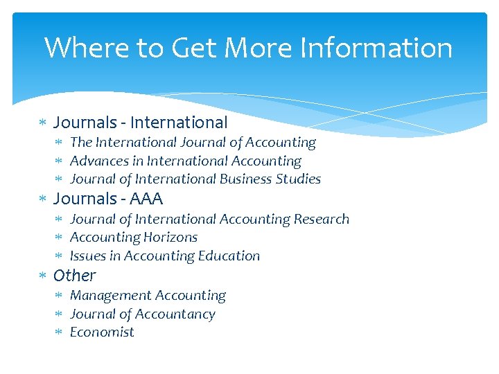 Where to Get More Information Journals - International The International Journal of Accounting Advances