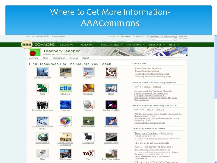 Where to Get More Information- AAACommons 