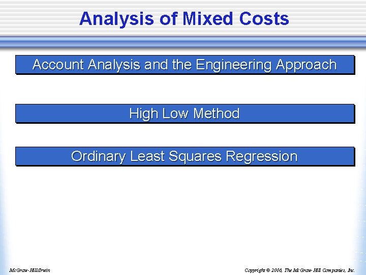 Analysis of Mixed Costs Account Analysis and the Engineering Approach High Low Method Ordinary