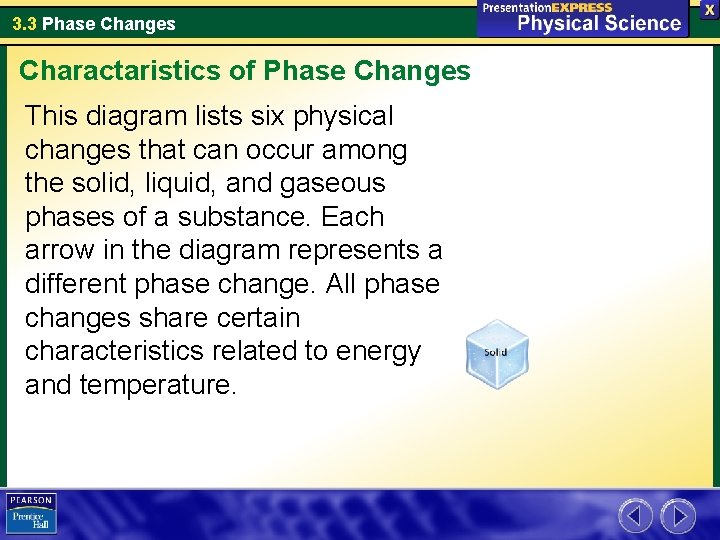 3. 3 Phase Changes Charactaristics of Phase Changes This diagram lists six physical changes
