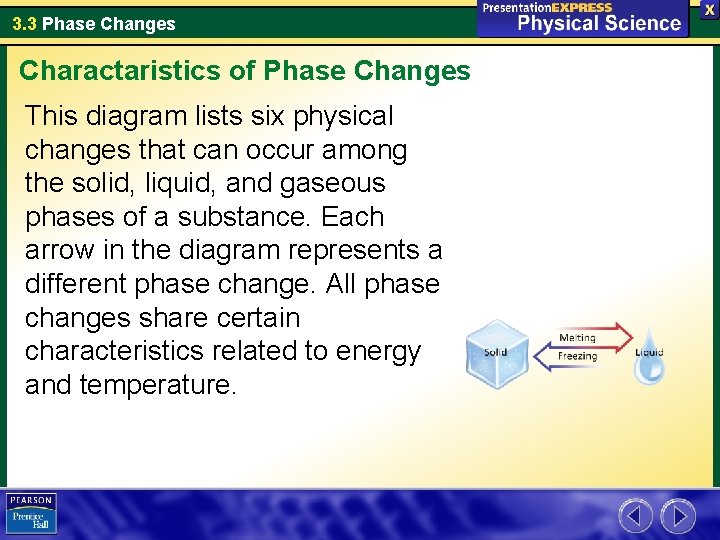 3. 3 Phase Changes Charactaristics of Phase Changes This diagram lists six physical changes