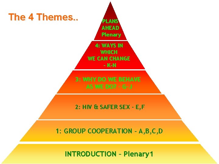 The 4 Themes. . PLANS AHEAD Plenary 4: WAYS IN WHICH WE CAN CHANGE