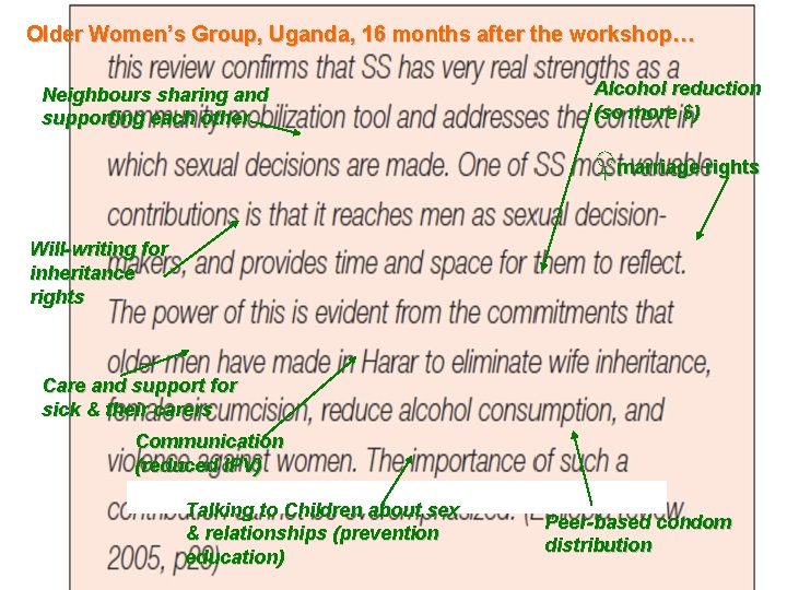 Older Women’s Group, Uganda, 16 months after the workshop… Neighbours sharing and supporting each