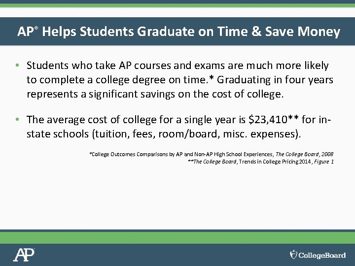 AP® Helps Students Graduate on Time & Save Money • Students who take AP