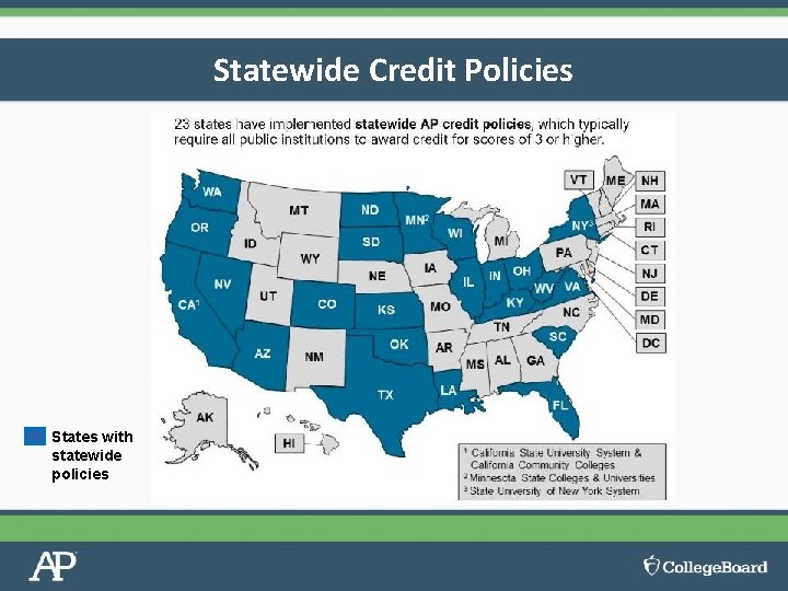 Statewide Credit Policies States with statewide policies 