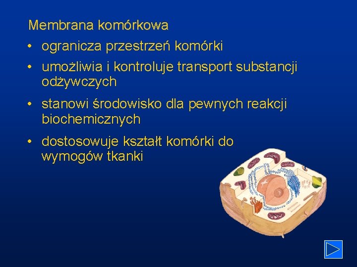 Membrana komórkowa • ogranicza przestrzeń komórki • umożliwia i kontroluje transport substancji odżywczych •