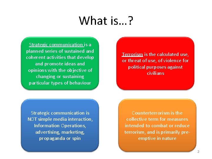 What is…? Strategic communication is a planned series of sustained and coherent activities that