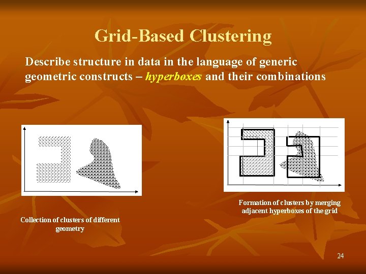 Grid-Based Clustering Describe structure in data in the language of generic geometric constructs –