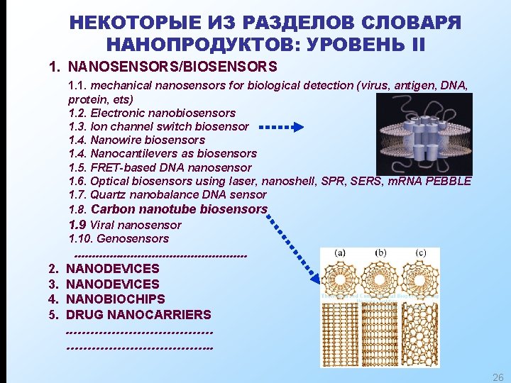 НЕКОТОРЫЕ ИЗ РАЗДЕЛОВ СЛОВАРЯ НАНОПРОДУКТОВ: УРОВЕНЬ II 1. NANOSENSORS/BIOSENSORS 1. 1. mechanical nanosensors for