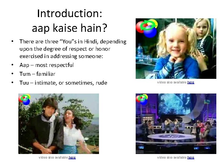 Introduction: aap kaise hain? • There are three “You”s in Hindi, depending upon the