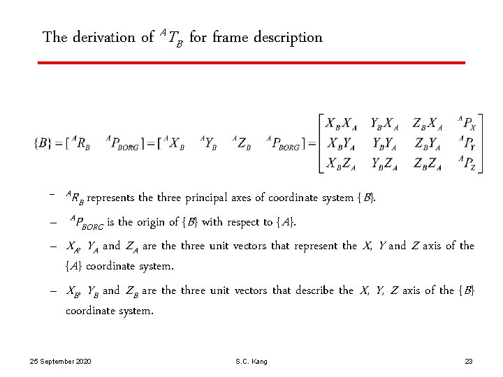 The derivation of ATB for frame description – AR represents the three principal axes