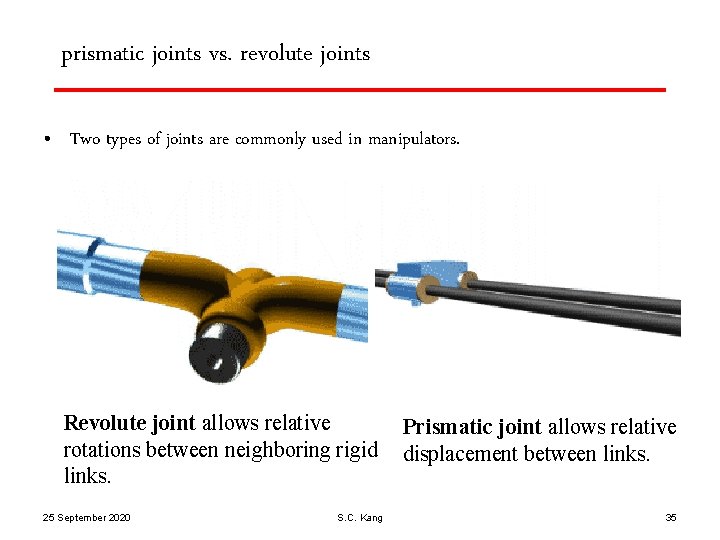 prismatic joints vs. revolute joints • Two types of joints are commonly used in