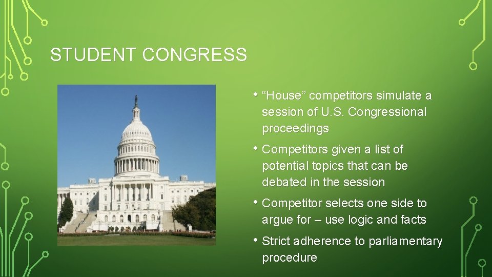 STUDENT CONGRESS • “House” competitors simulate a session of U. S. Congressional proceedings •