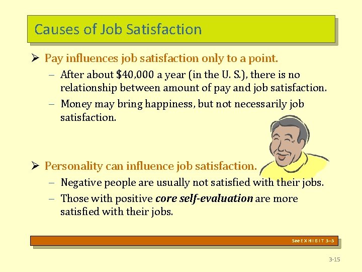 Causes of Job Satisfaction Ø Pay influences job satisfaction only to a point. –