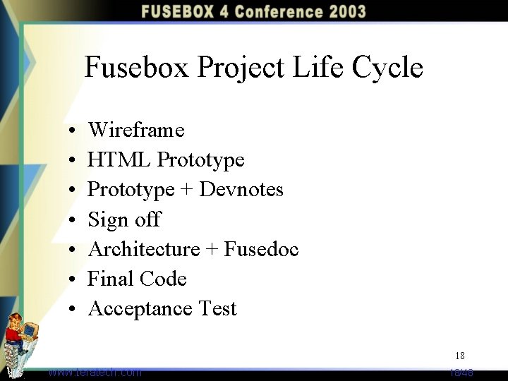 Fusebox Project Life Cycle • • Wireframe HTML Prototype + Devnotes Sign off Architecture