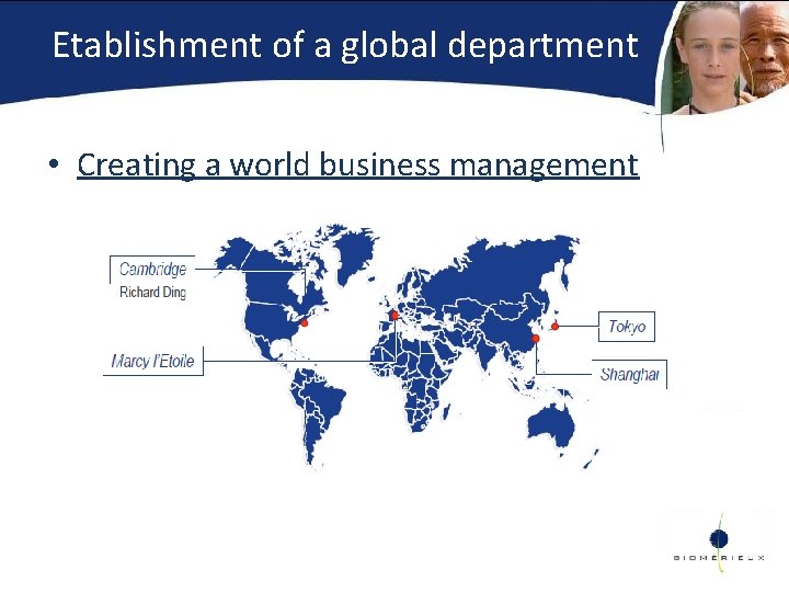 Etablishment of a global department • Creating a world business management 