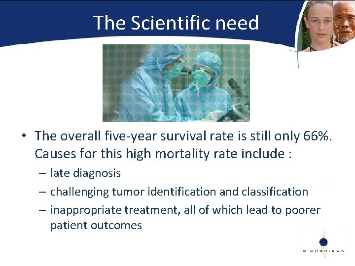 The Scientific need • The overall five-year survival rate is still only 66%. Causes