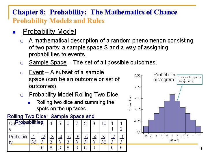 Chapter 8: Probability: The Mathematics of Chance Probability Models and Rules n Probability Model