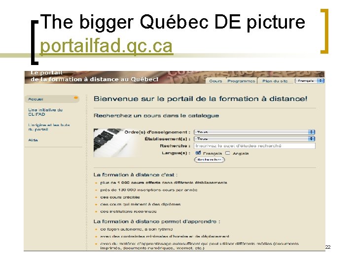 The bigger Québec DE picture portailfad. qc. ca • Saisie de la page d’accueil