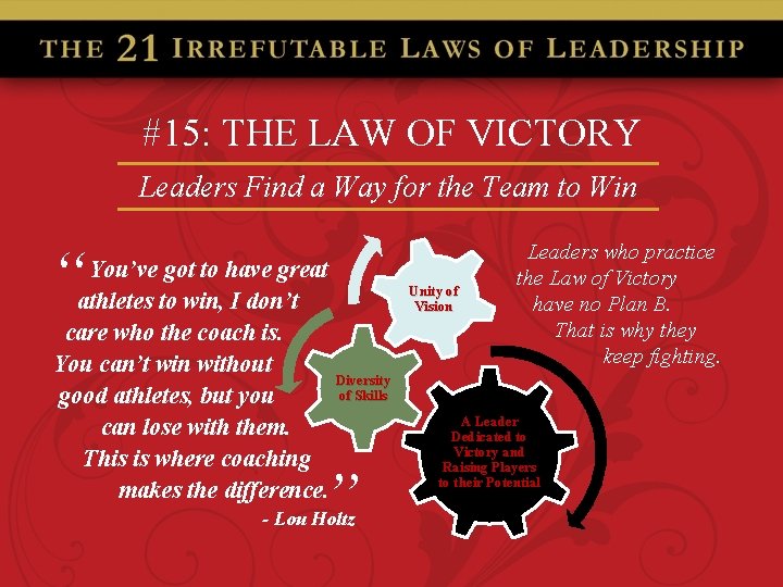 #15: THE LAW OF VICTORY Leaders Find a Way for the Team to Win