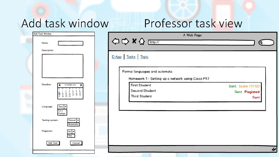 Add task window Professor task view 
