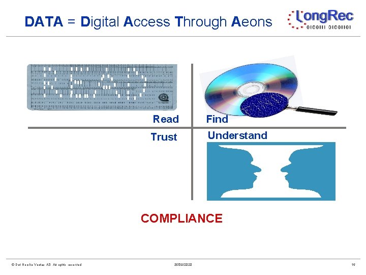 DATA = Digital Access Through Aeons Read Find Trust Understand COMPLIANCE © Det Norske