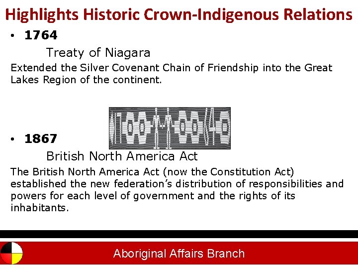 Highlights Historic Crown-Indigenous Relations Outline • 1764 Treaty of Niagara Extended the Silver Covenant