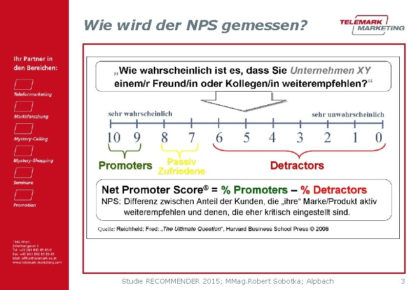 Wie wird der NPS gemessen? Studie RECOMMENDER 2015; MMag. Robert Sobotka; Alpbach 3 