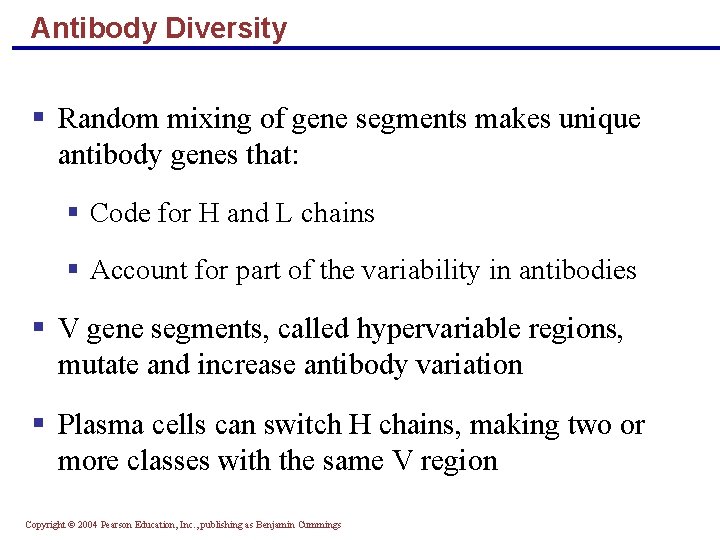 Antibody Diversity § Random mixing of gene segments makes unique antibody genes that: §