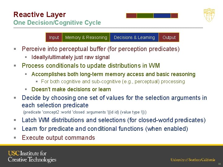 Reactive Layer One Decision/Cognitive Cycle Input Memory & Reasoning Decisions & Learning Output §