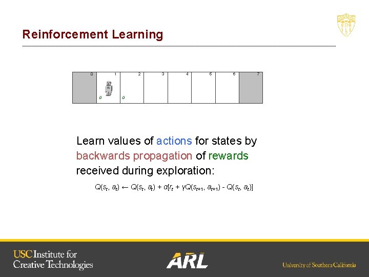 Reinforcement Learning 0 1 0 2 3 4 5 6 0 Learn values of