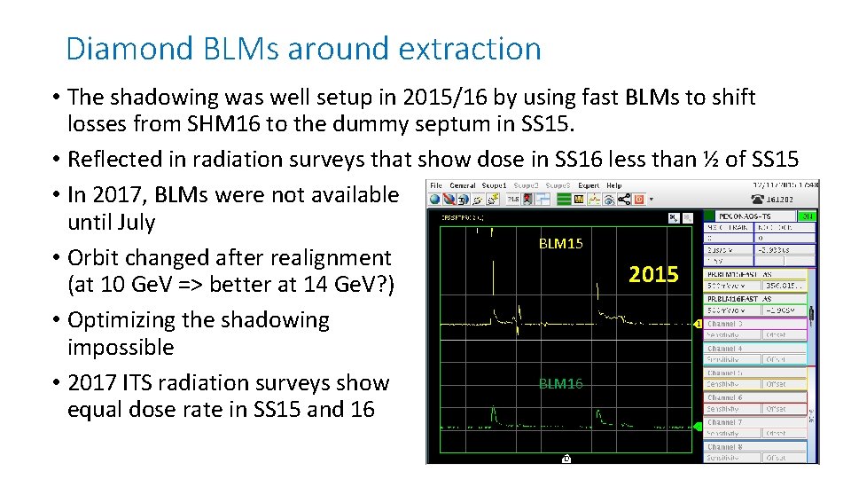 Diamond BLMs around extraction • The shadowing was well setup in 2015/16 by using