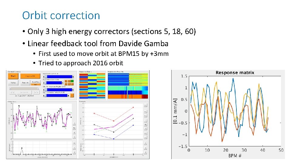 Orbit correction • Only 3 high energy correctors (sections 5, 18, 60) • Linear