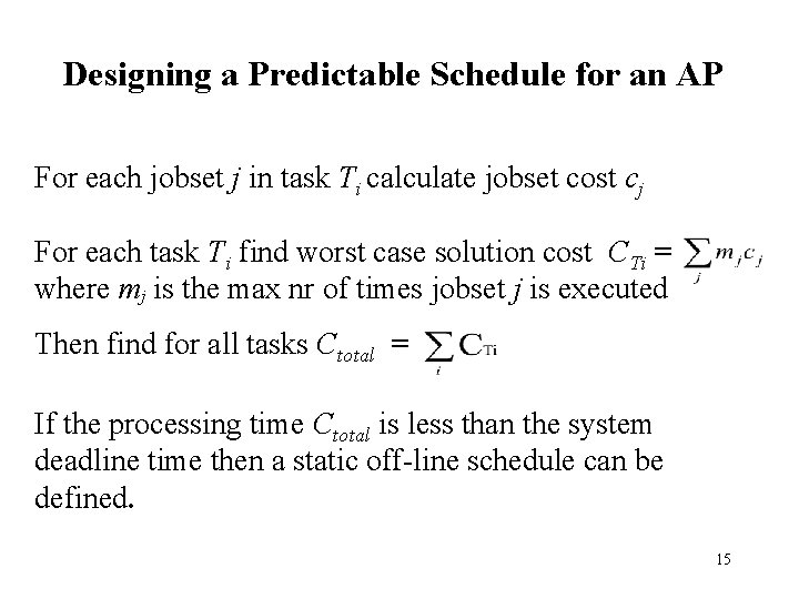 Designing a Predictable Schedule for an AP For each jobset j in task Ti