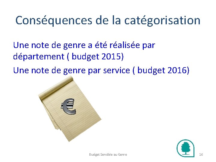 Conséquences de la catégorisation Une note de genre a été réalisée par département (