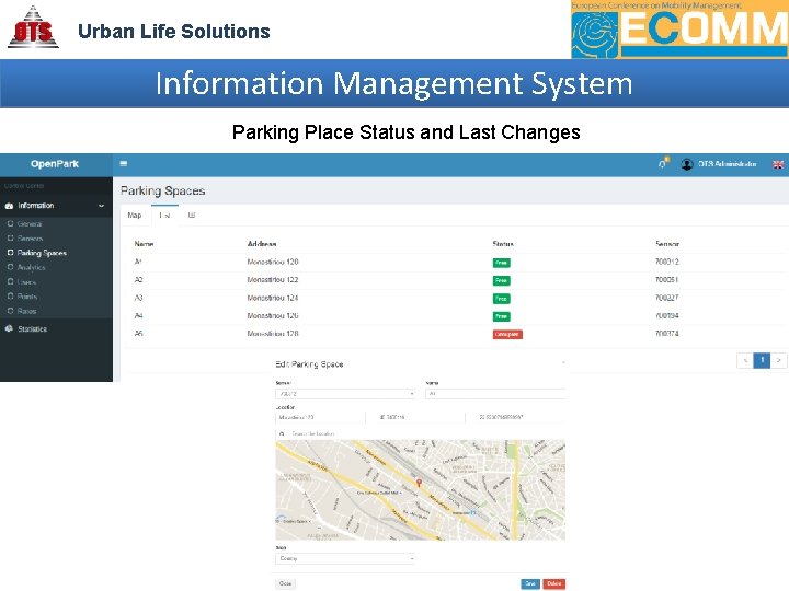 Urban Life Solutions Information Management System Parking Place Status and Last Changes 