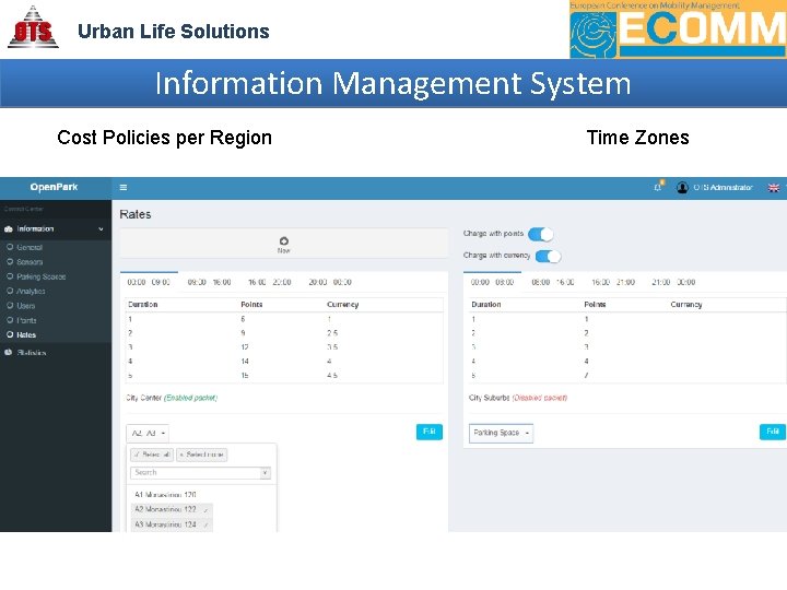 Urban Life Solutions Information Management System Cost Policies per Region Time Zones 