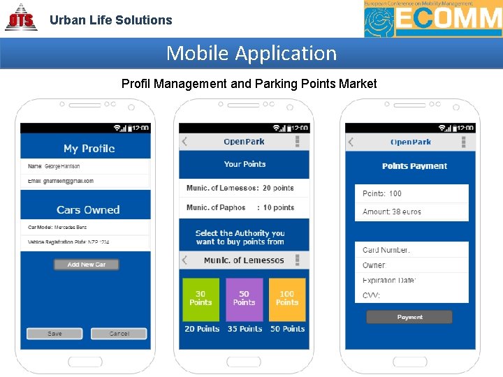 Urban Life Solutions Mobile Application Profil Management and Parking Points Market 