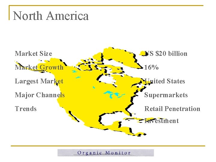 North America Market Size US $20 billion Market Growth 16% Largest Market United States North America Market Size US $20 billion Market Growth 16% Largest Market United States