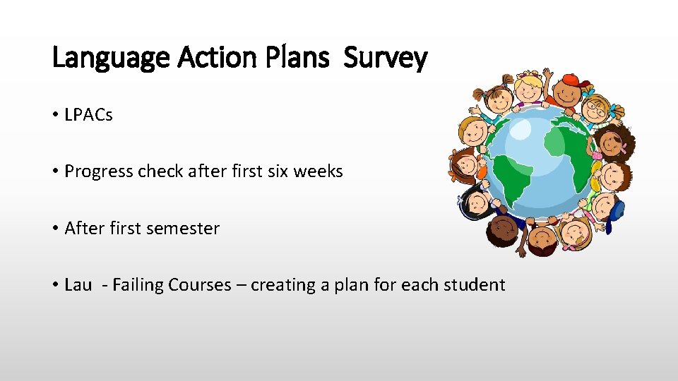 Language Action Plans Survey • LPACs • Progress check after first six weeks •